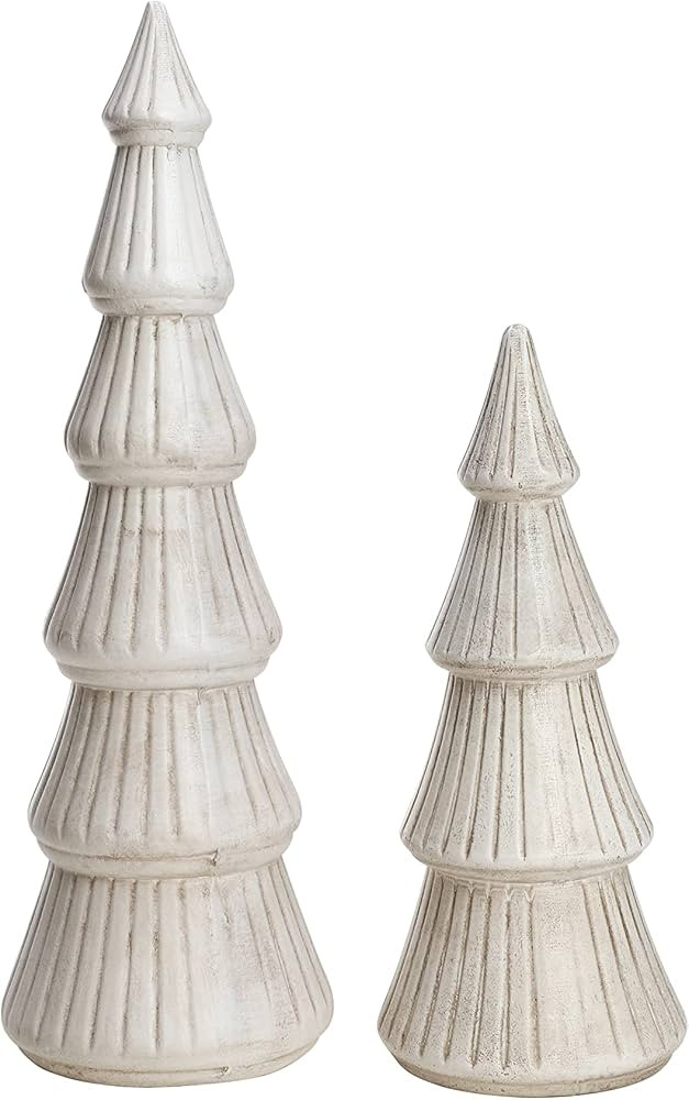 WONDROUS' DECO Wooden Christmas Tree, Tabletop White Tree Figurine, Set of 2 Desk Centerpieces fo... | Amazon (US)