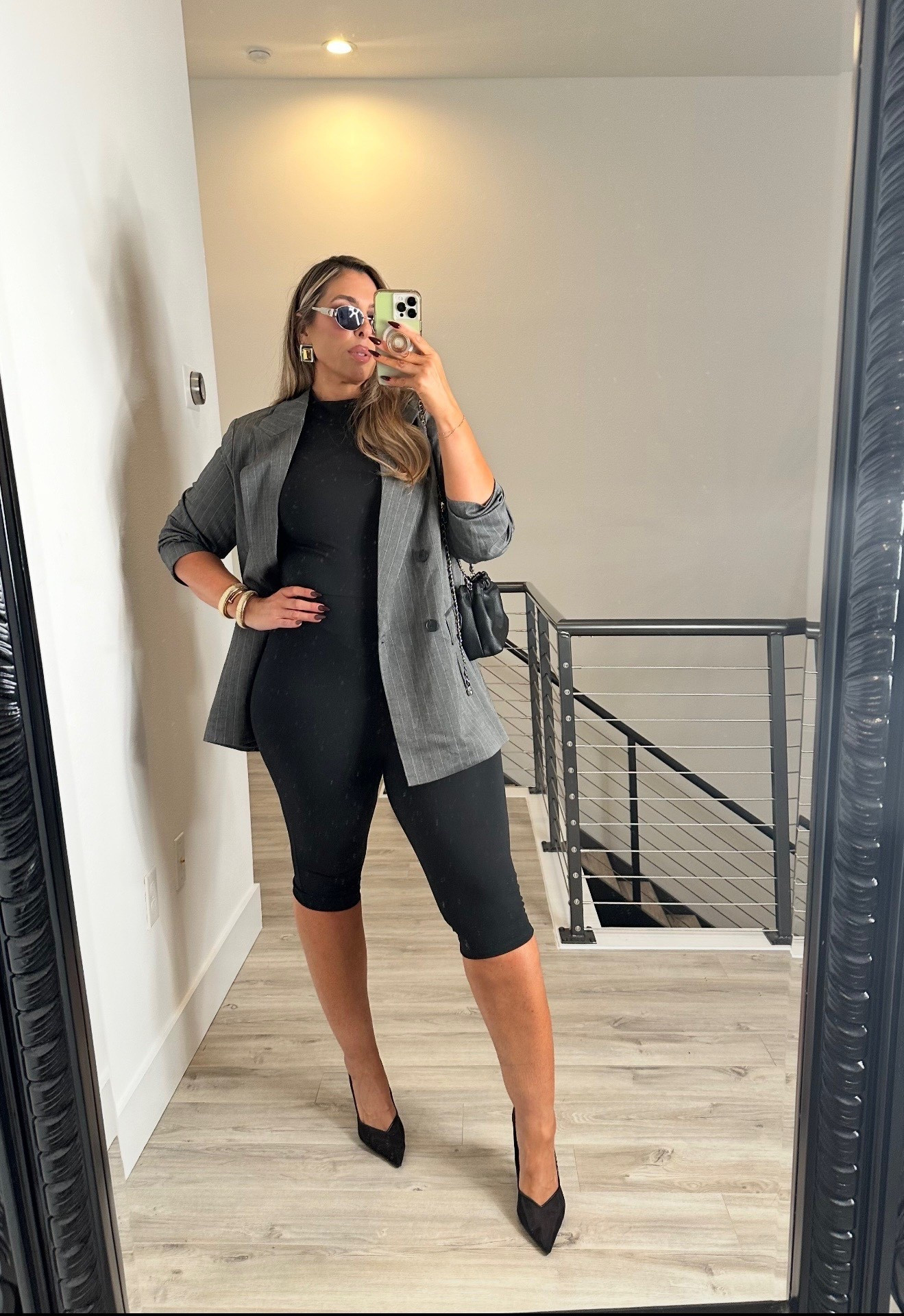 Afrm capri catsuit L (stretch)
Blazer old; linked similar options 
Amazon mesh heels 

#LTKootd #LTKMidsize #LTKFindsUnder100