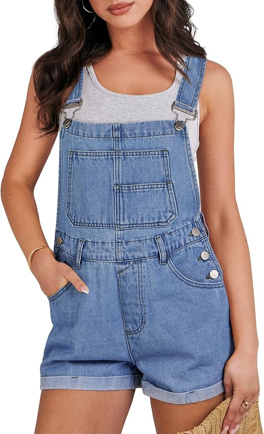 ANRABESS Overalls for Women 2024 Summer Casual Loose Fit Adjustable Shorts Denim Overall Rompers ... | Amazon (US)