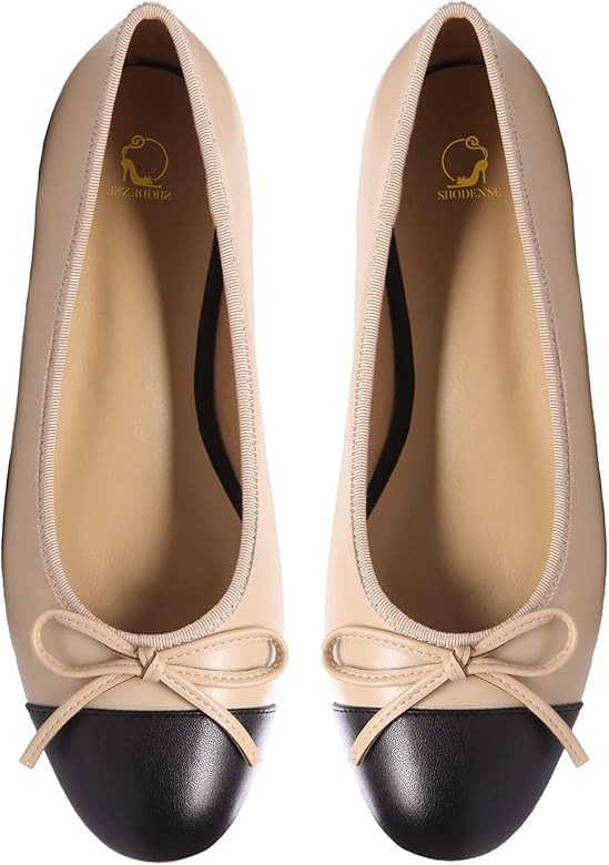 SHODENSE Women Cap Toe Bow Flats Two Tone Slip On Ballet Flats Comfort Closed Round Toe Flats Col... | Amazon (US)
