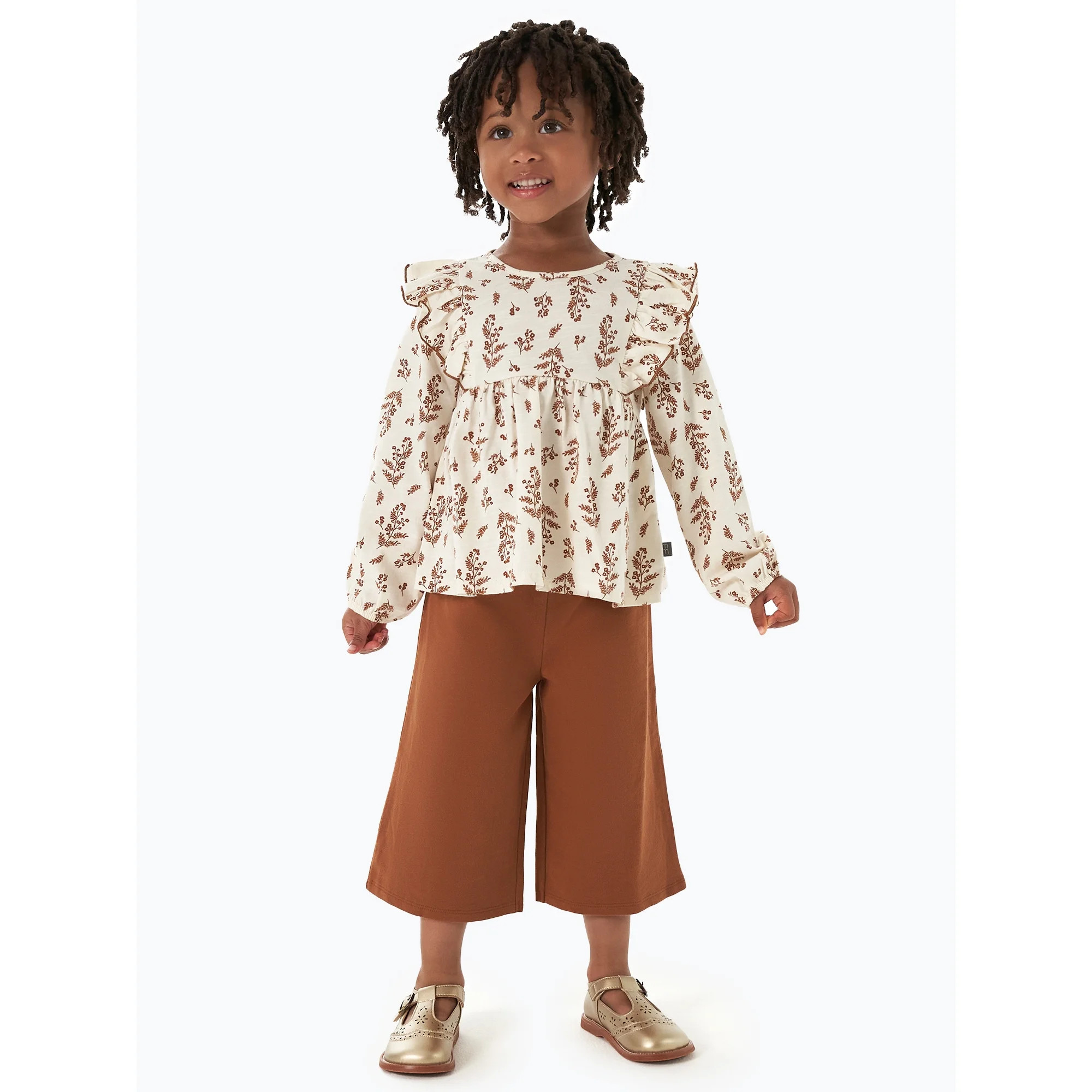 Modern Moments by Gerber Toddler Girl Ruffles Top and Wide Leg Pant Set, 2-Piece, Sizes 12 Months... | Walmart (US)