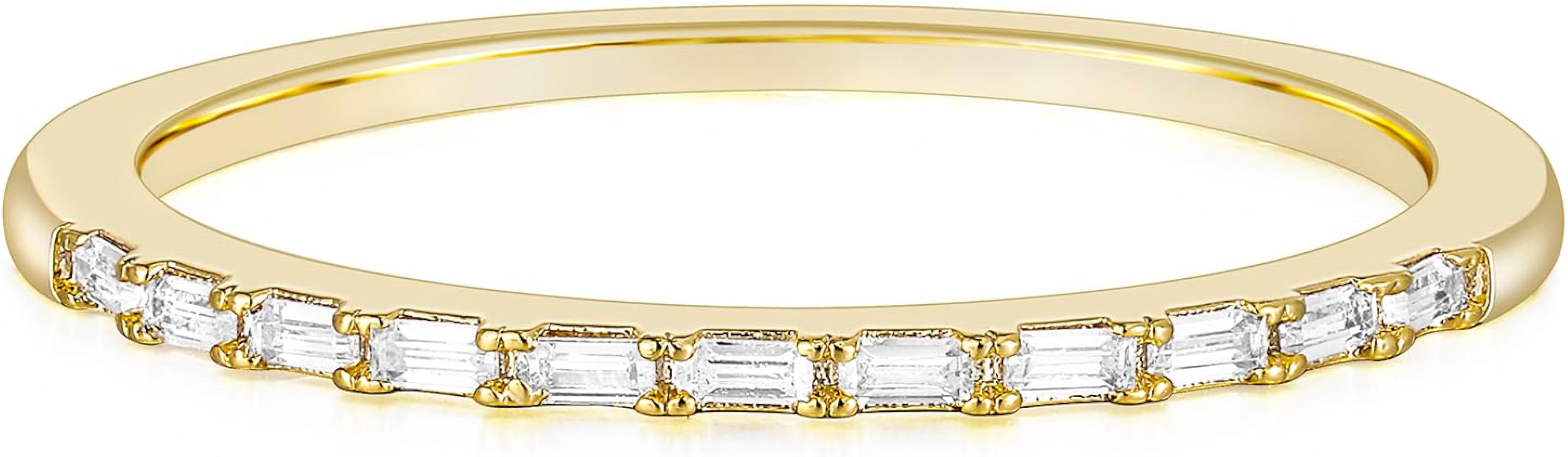 TIGRADE Half Eternity Ring for Her, Baguette Cubic Zirconia Anniversary Ring, Minimalist Bridal S... | Amazon (US)