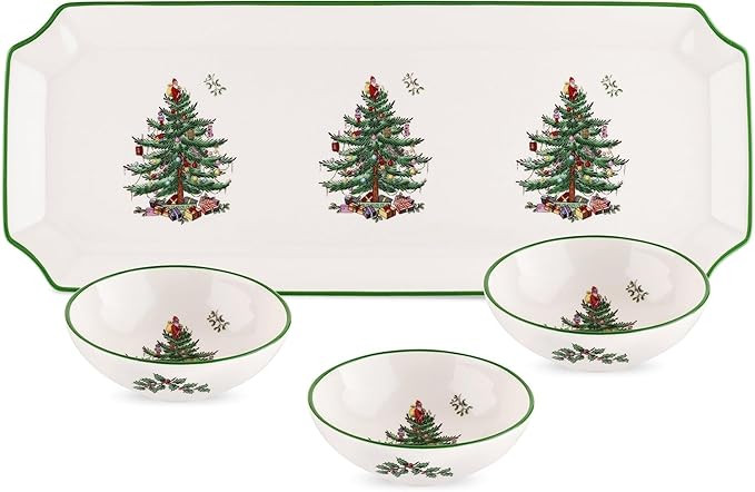 Spode Christmas Tree Rectangular Tray with Dipping Bowls, 4-Piece Holiday Serveware Set - Dip Bow... | Amazon (US)