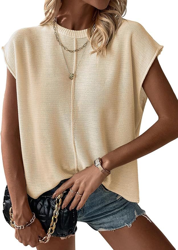 Milumia Women's Casual Cap Sleeve Crew Neck Pullover Sweater Vest Loose Fit Knit Tops | Amazon (US)