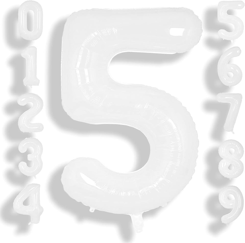 SUWEN 40 Inch White Large 5 Balloon Number Big Foil Helium Number Balloons 0-9 Giant Jumbo Happy ... | Amazon (US)