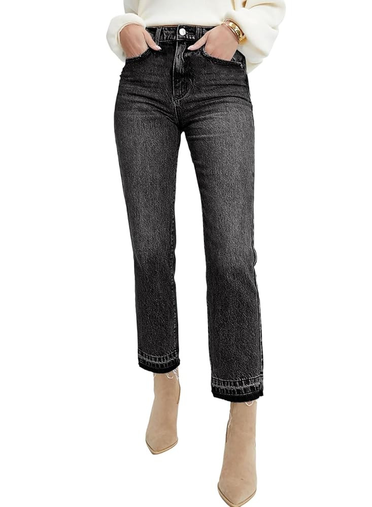 Astylish Womens High Waisted Straight Leg Ankle Jeans Casual Stretch Denim Pants | Amazon (US)