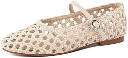 Leopard Mesh Flats for Women Round Toe Mary Jane Ballet Flats Buckle Strap Slip On Casual Breatha... | Amazon (US)