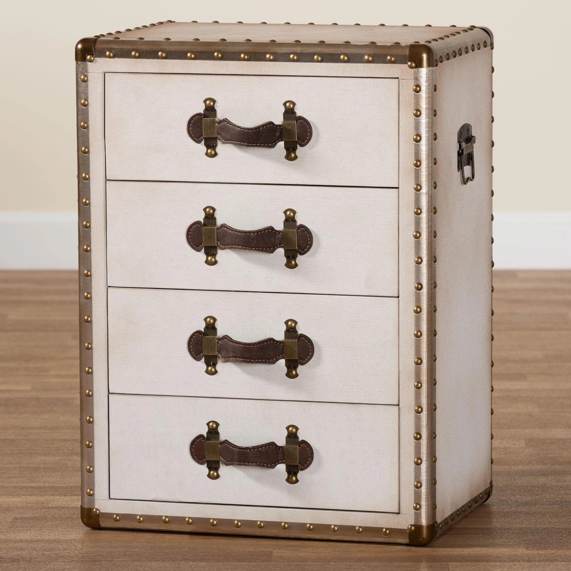 Bishop Baxton Studio Jaelyn Vintage Coffee Canvas 4-Drawer End Table | Wayfair North America