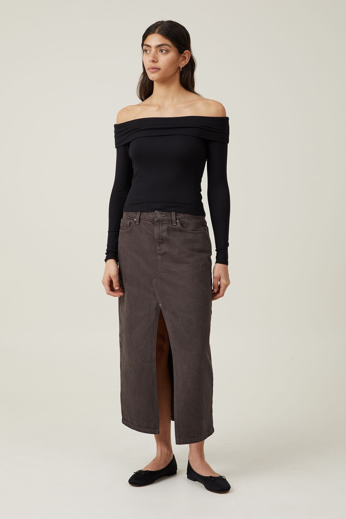 Staple Rib Off Shoulder Long Sleeve Top | Cotton On (ANZ)