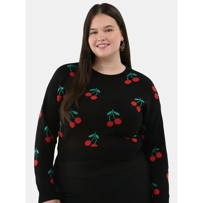 No Boundaries Jacquard Pullover Sweater, Midweight, Women’s and Women's Plus | Walmart (US)