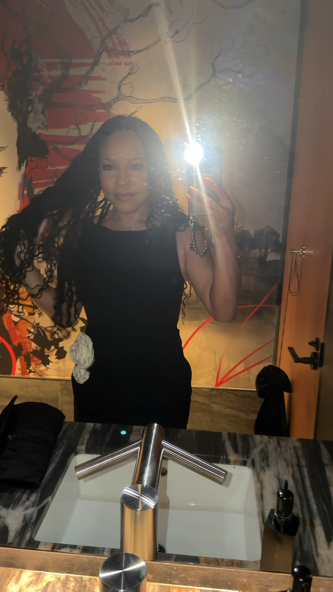 Bathroom mirror pic at Nami in Lake Nona. Love this place by the way! This is the perfect #littleblackdress for under $200. True to size - I’m in a M. Mini length with a slant at the bottom and rose detailing on the side. Easy to throw on and go. Flattering and you can wear it with a full bra. 

#datenight #ootd #fashionideas #datenightoutfit #blackdress #blackminidress

#LTKootd #LTKdayinmylife #LTKgrwm
