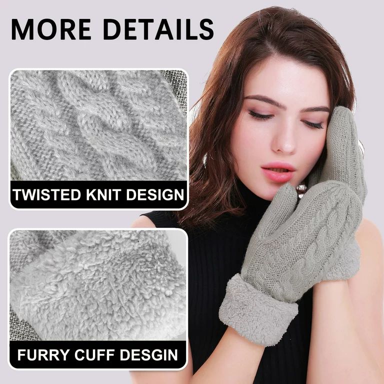 Whiteleopard Women's Winter Gloves Warm Lining Mittens- Cozy Wool Knit Thick Gloves Novelty Mitte... | Walmart (US)