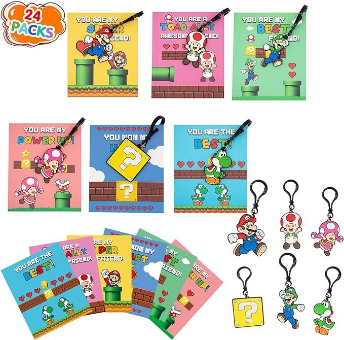 Valentines Day Gifts for Kids, Valentines Cards for Kids Classroom - 24 Pack Keychain Card Bulk -... | Amazon (US)