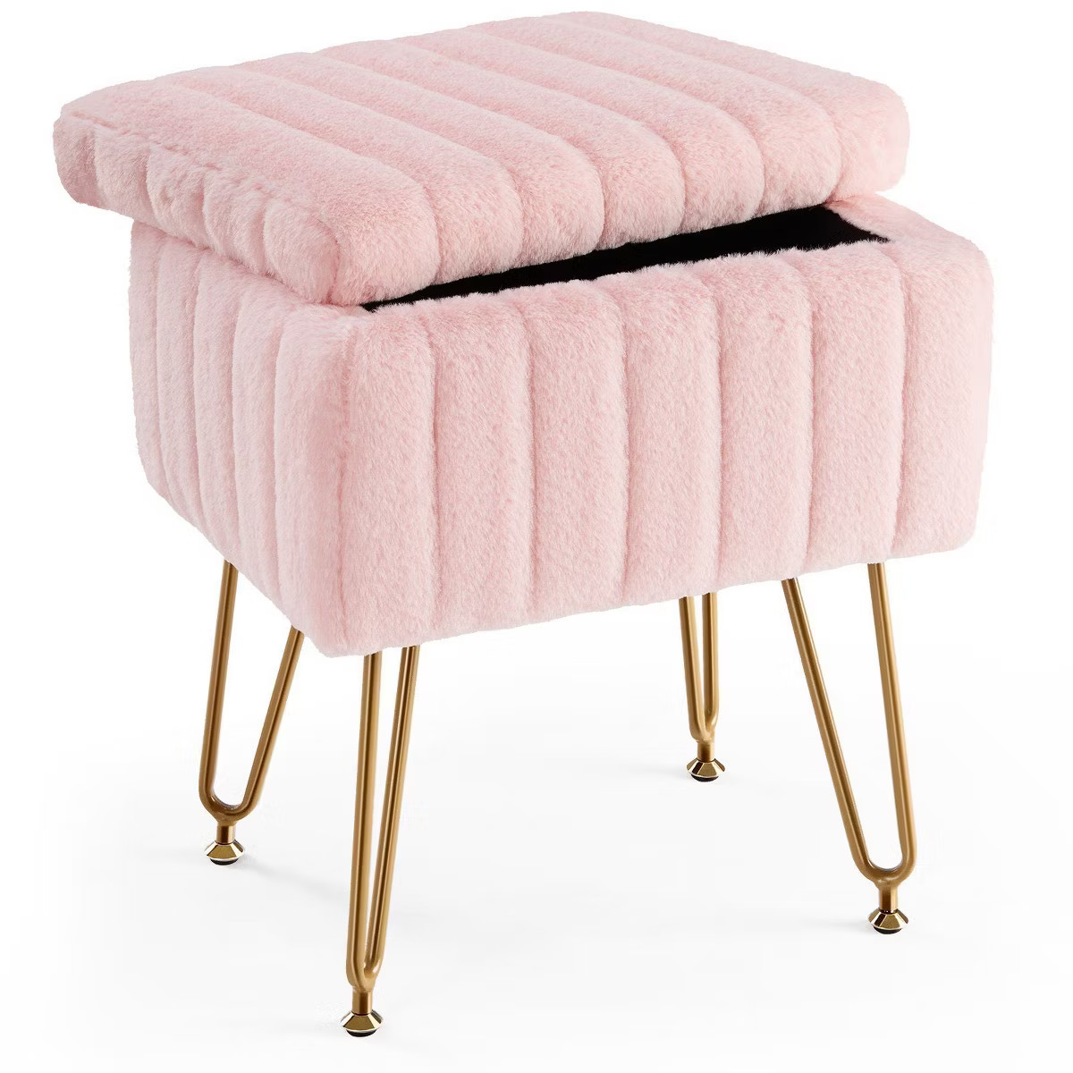JIONJOY Faux Fur Rectangular Accent Small Ottoman with Storage - Pink | Target