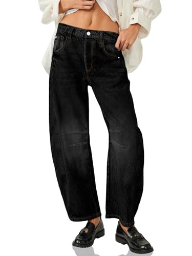 PLNOTME Women's Baggy Boyfriend Jeans Vintage Wide Leg Mid Rise Barrel Denim Ankle Pants | Amazon (US)