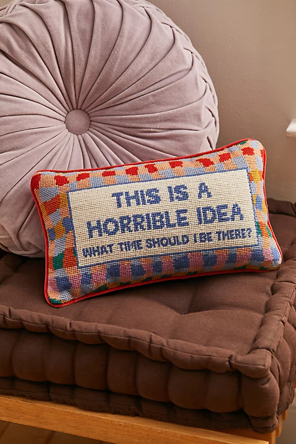 This Is A Horrible Idea Needlepoint Throw Pillow By Furbish | Urban Outfitters (US and RoW)
