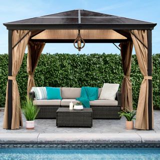 Outdoor Hardtop Gazebo w/ Aluminum Frame, Side Curtains, Netting - 10x10ft | Best Choice Products 