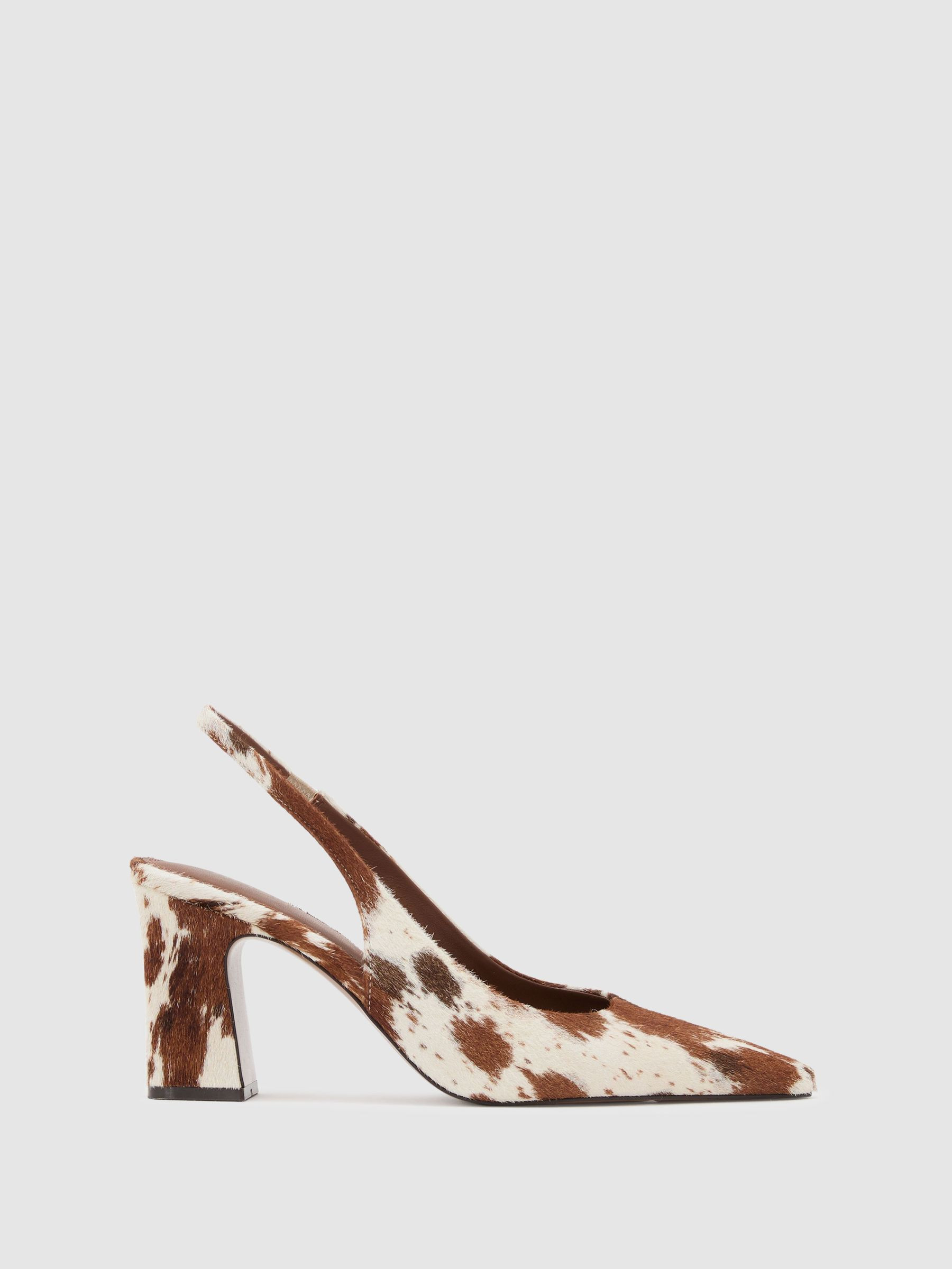 Reiss Leather Cow-Print Slingback Court Shoes in Brown | REISS | Reiss DE