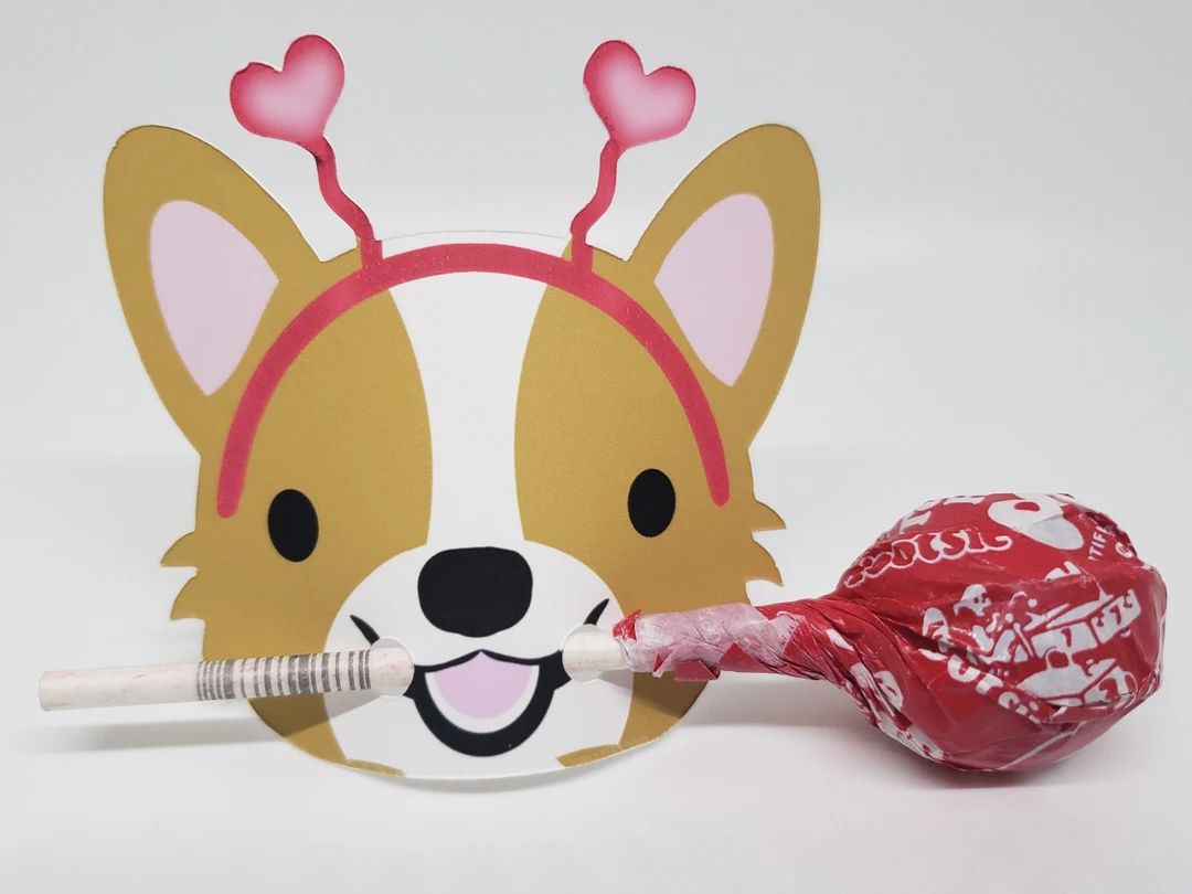 Pembroke Welsh Corgi, Lollipop Valentine holder, Candy Favors, cards set for kids, Corgi Valentin... | Etsy (US)