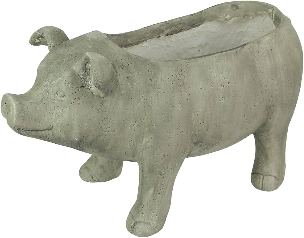Zeckos Charming Rustic Weathered Grey Smiling Pig Resin Planter Plant Pot - Adorable Outdoor Déc... | Amazon (US)