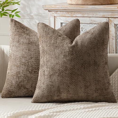 MIULEE Pack of 2 Couch Throw Pillow Covers 18x18 Inch Brown Boho Accent Decorative Pillow Covers Soft Chenille Farmhouse Cushion Covers for Home Decor Bed Sofa Living Room | Amazon (US)