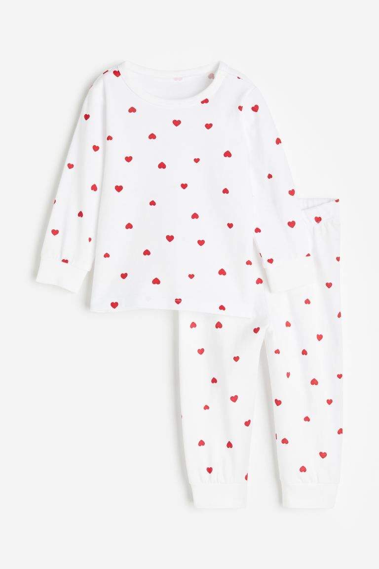 Printed Cotton Pajamas - White/hearts - Kids | H&M US | H&M (US + CA)