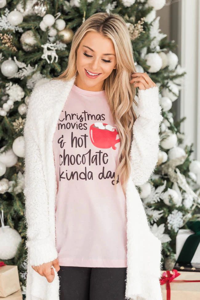 Christmas Movies And Hot Chocolate Graphic Pink Tee | The Pink Lily Boutique