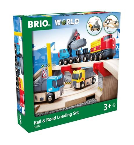 BRIO World 33210 - Rail & Road Loading Set - 32 Piece Wooden Train Set | Ideal for Kids Aged 3+ | with Special Crane Car & Flatbed Idea | Amazon (US)