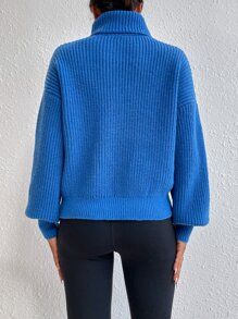 SHEIN Frenchy Rib-knit Turtleneck Drop Shoulder Sweater | SHEIN