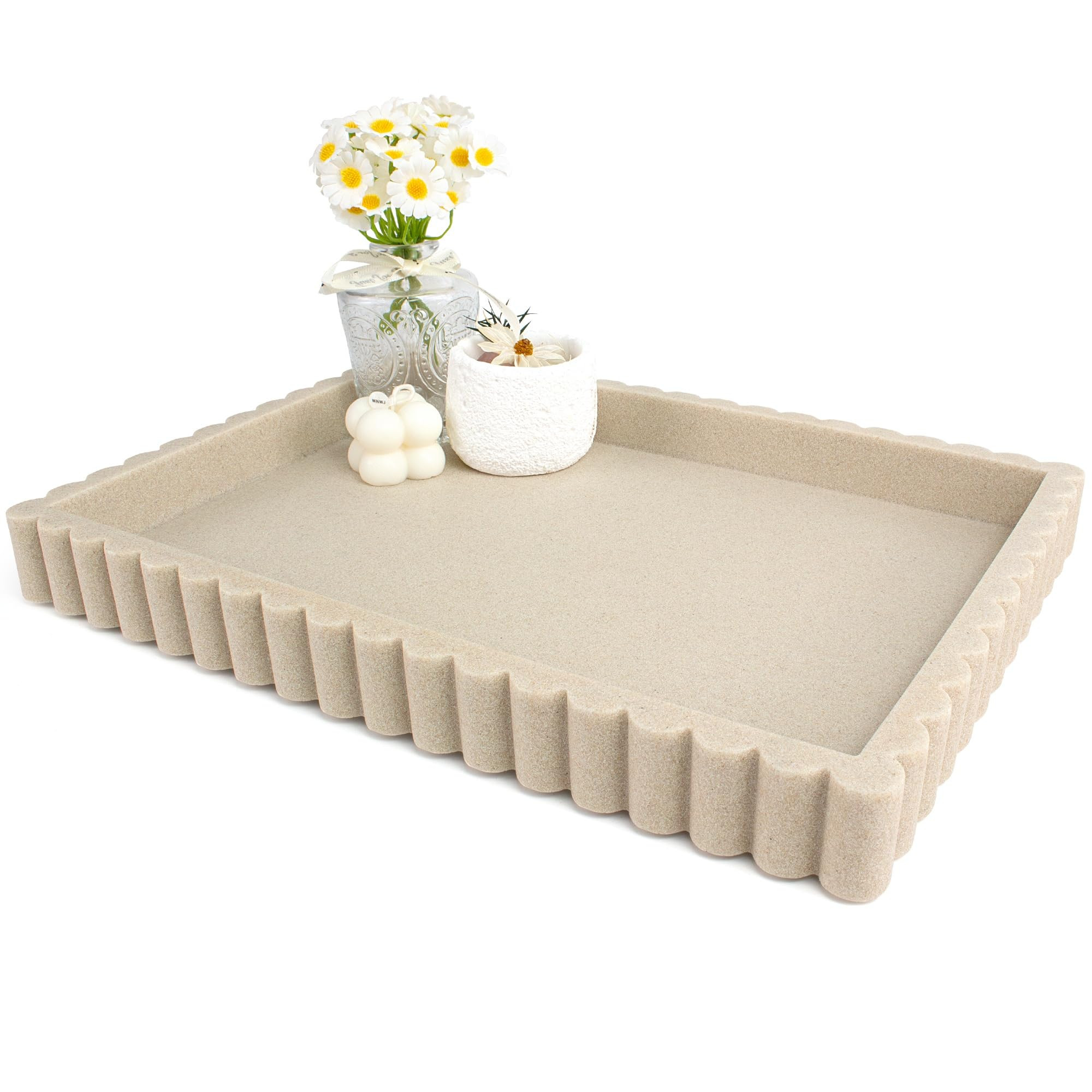 YMXYJM-Scalloped Coffee Table Tray，Ottoman Tray for Modern Home Decor. 14" Decorative Tray for ... | Amazon (US)