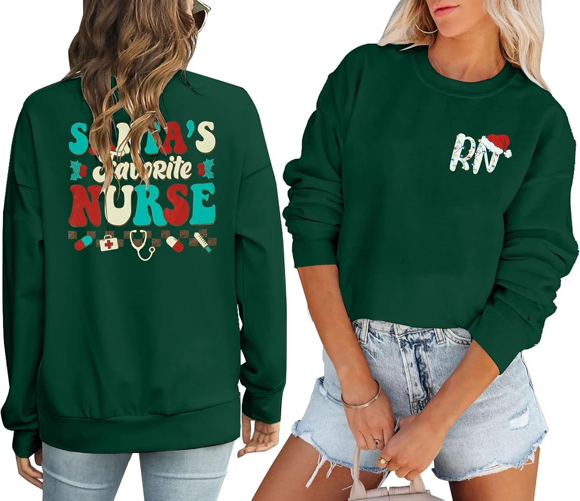 LUKYCILD Santa's Favorite Nurse Sweatshirt Christmas Sweatshirts for Women Long Sleeve Nurse Chri... | Amazon (US)