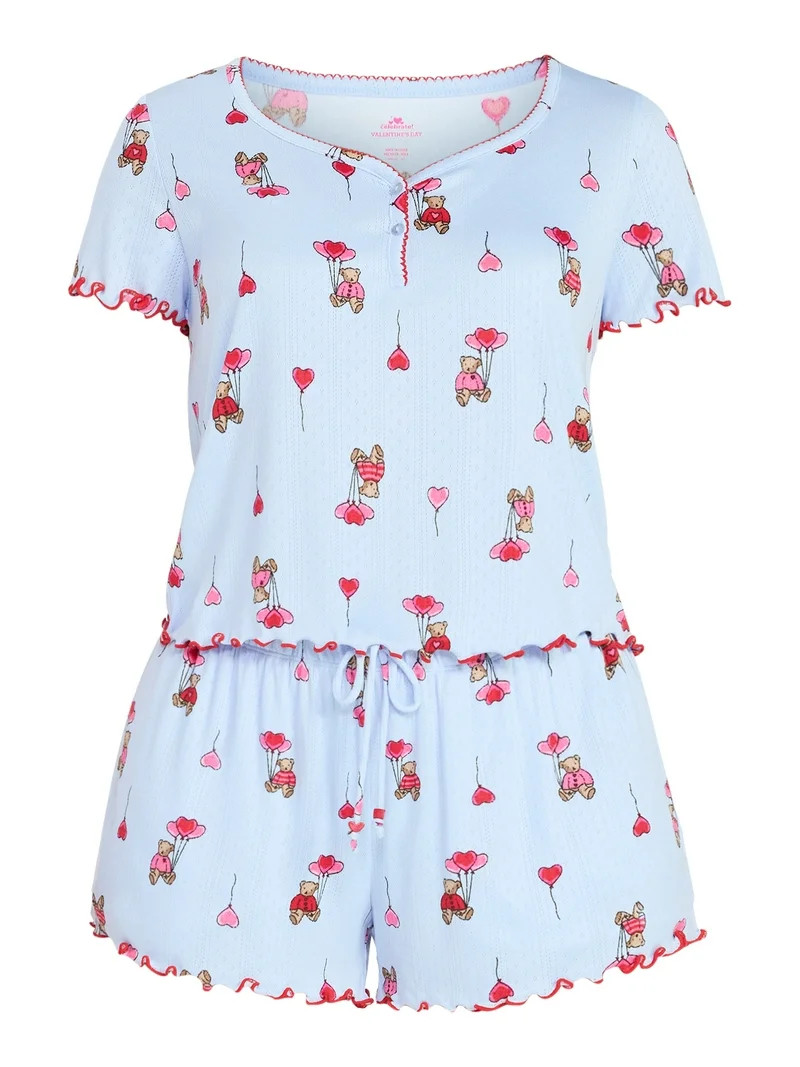 Valentine's Day Women's Knit Henley Top and Shorts Pajama Set from Way to Celebrate, 2-Piece, Siz... | Walmart (US)