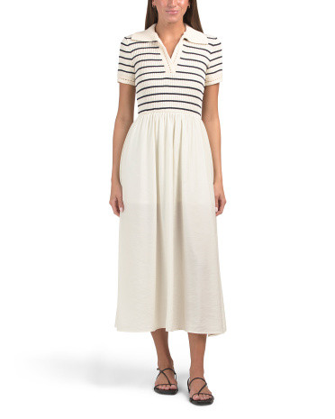 Short Sleeve Mixed Media Stripe Top Maxi Dress | TJ Maxx