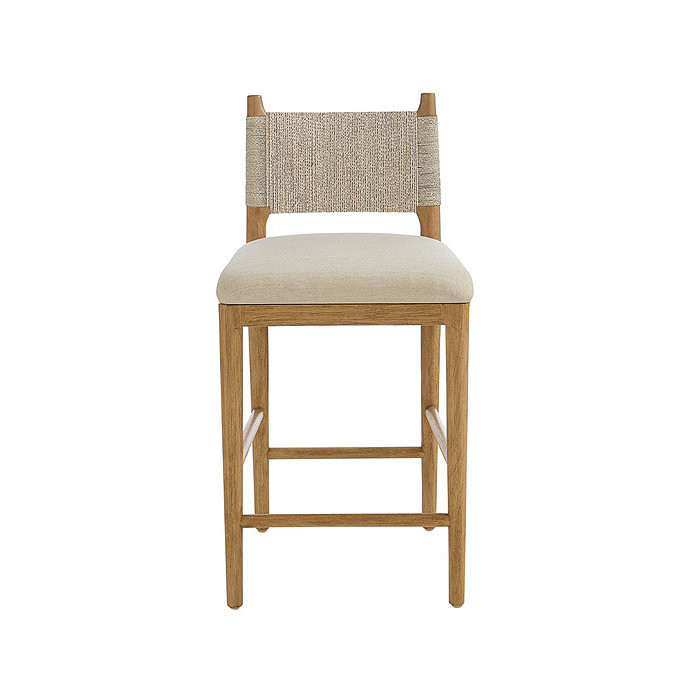 Bridget Seagrass Woven Back Mahogany Bar Stool with Upholstered Seat | Ballard Designs, Inc.