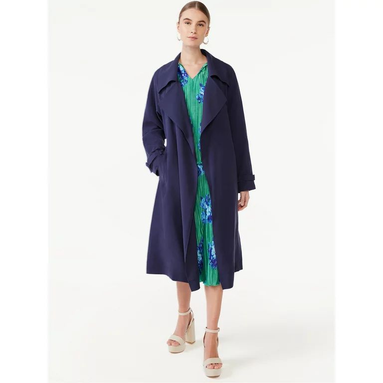 Scoop Women's Oversized Double Breasted Belted Trench Coat, Sizes XS-XXL | Walmart (US)