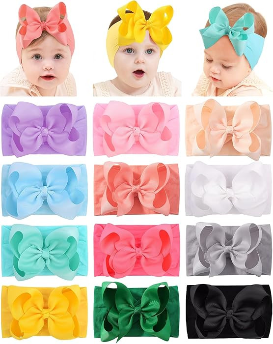 doboi Baby Girl Headbands, 12pcs Nylon Headbands with Big Baby Bows, Hair Accessories for Infant ... | Amazon (US)