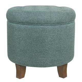 Blue and Brown Fabric Round Accent Ottoman Medium | The Home Depot