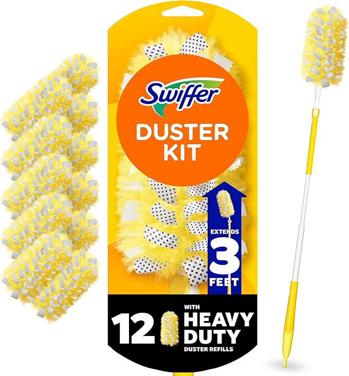 Swiffer Duster Heavy Duty Dusting Kit, Cleaning Supplies, 3 ft Extended Handle, 1 Duster, 12 Refi... | Amazon (US)
