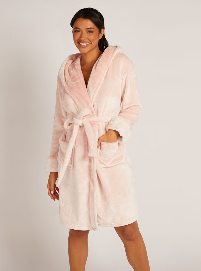 Fluffy heart trim midi dressing gown - Light Pink | Boux Avenue (UK)