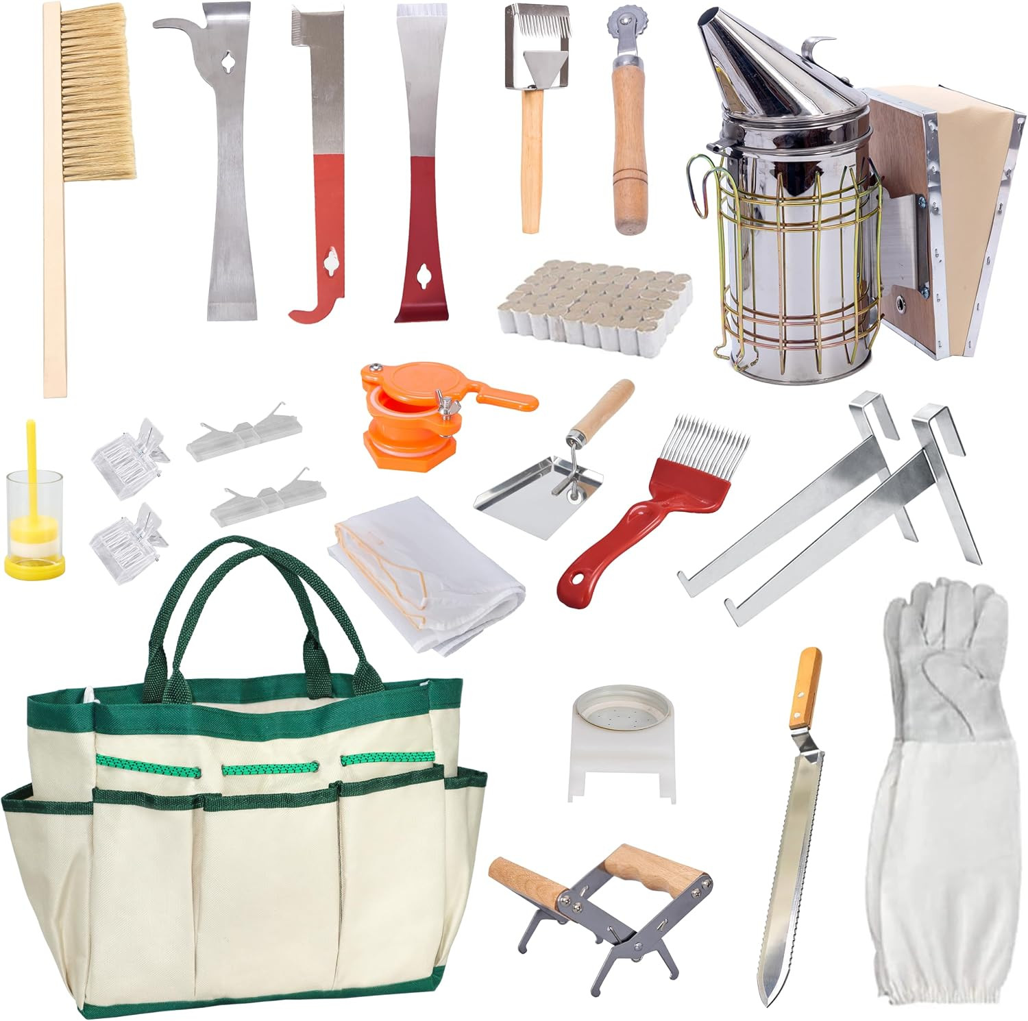 BeeCastle Beekeeping Supplies 22PCS Beekeeping Tools Kit with Organizer Handbag, Bee Keeping Supplies-All Tools Kit Bee Keeping Starter Kit for Beginners and Professional Beekeepers | Amazon (US)