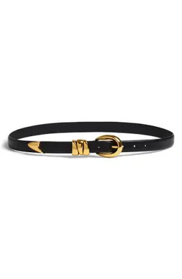 Madewell Chunky Metal Leather Belt in True Black/Silver at Nordstrom, Size Large | Nordstrom