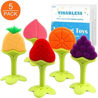 Teething Toys (5 Pack) - Tinabless Infant Teething Keys Set, BPA-Free, Natural Organic Freezer Sa... | Amazon (US)