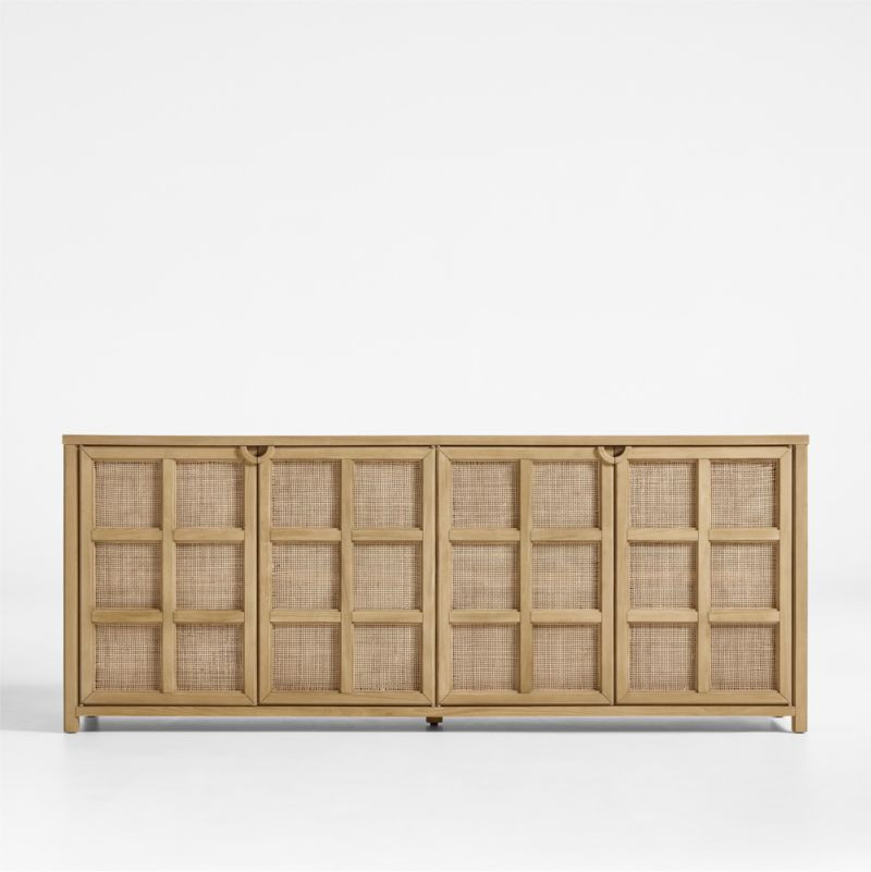 Campagna 76" Rattan and Natural Oak Wood Storage Media Console + Reviews | Crate & Barrel | Crate & Barrel