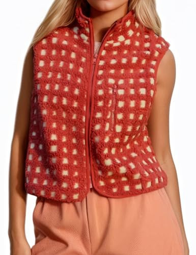 TIKITIDES People Free Vest,People Free Dupes,Women's Checkered Sherpa Vest Sleeveless Fleece Vests | Amazon (US)