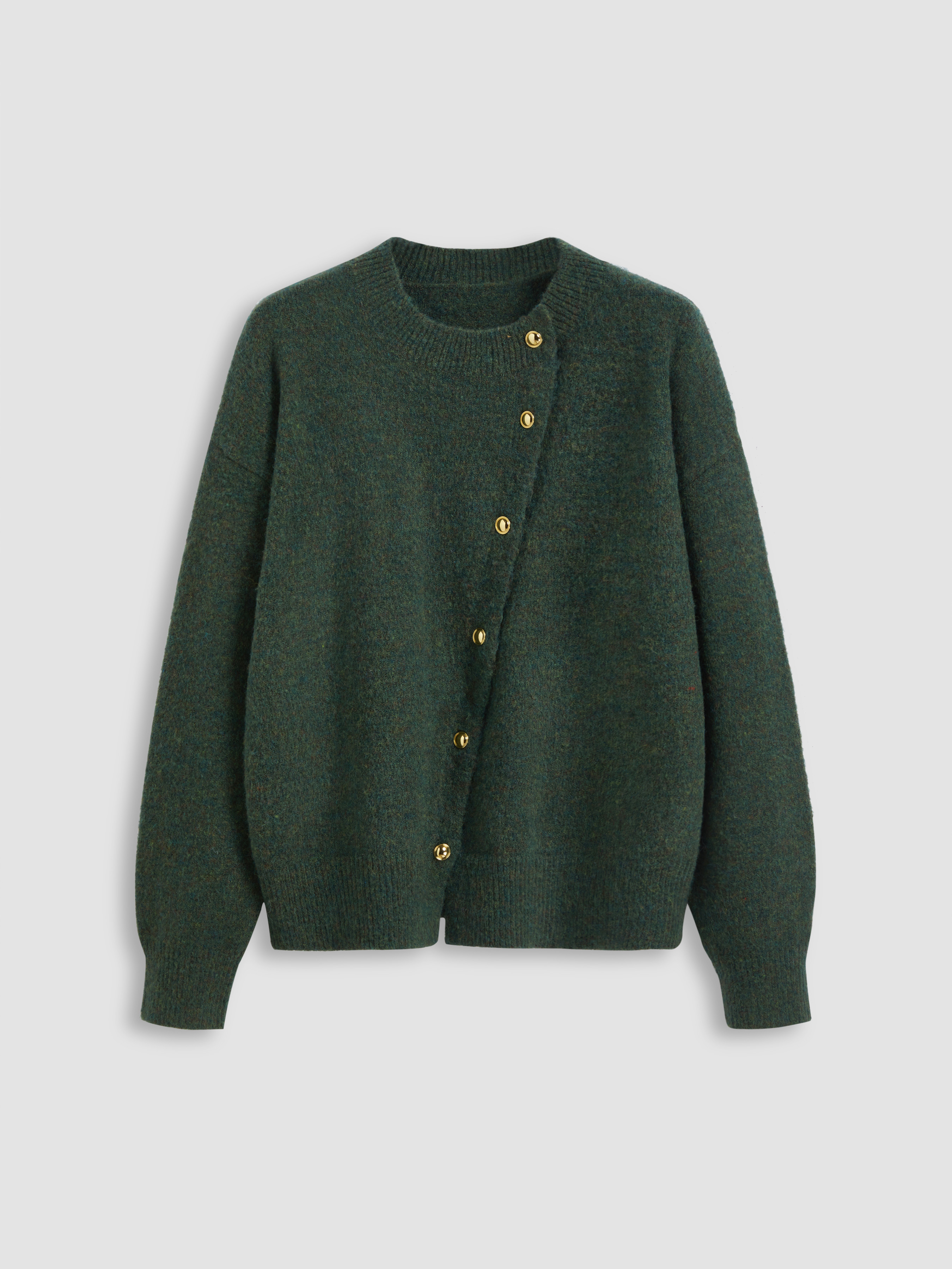 Knit Fabric Knit Wool-blend Asymmetrical Button Up Oversized Long Sleeve Sweater For Daily Casual | Cider