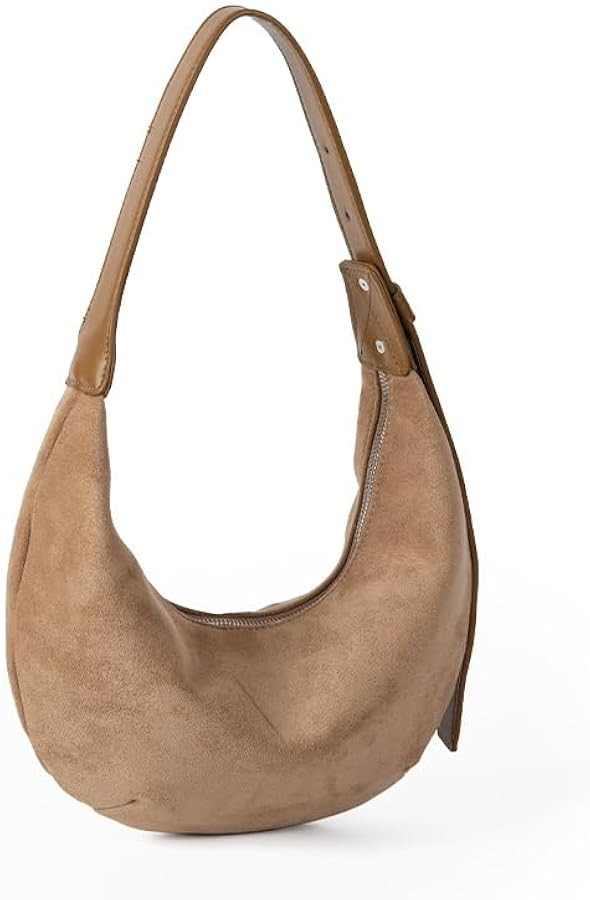 Suede shoulder bag for women hobo shoulder bag Crescent shaped shoulder bag | Amazon (US)