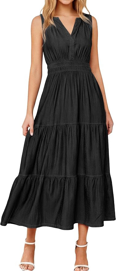 BerryGo Womens Denim Dress Sleeveless Jean Maxi Dress Empire Waist Flowy A Line Cowgirl Country S... | Amazon (US)