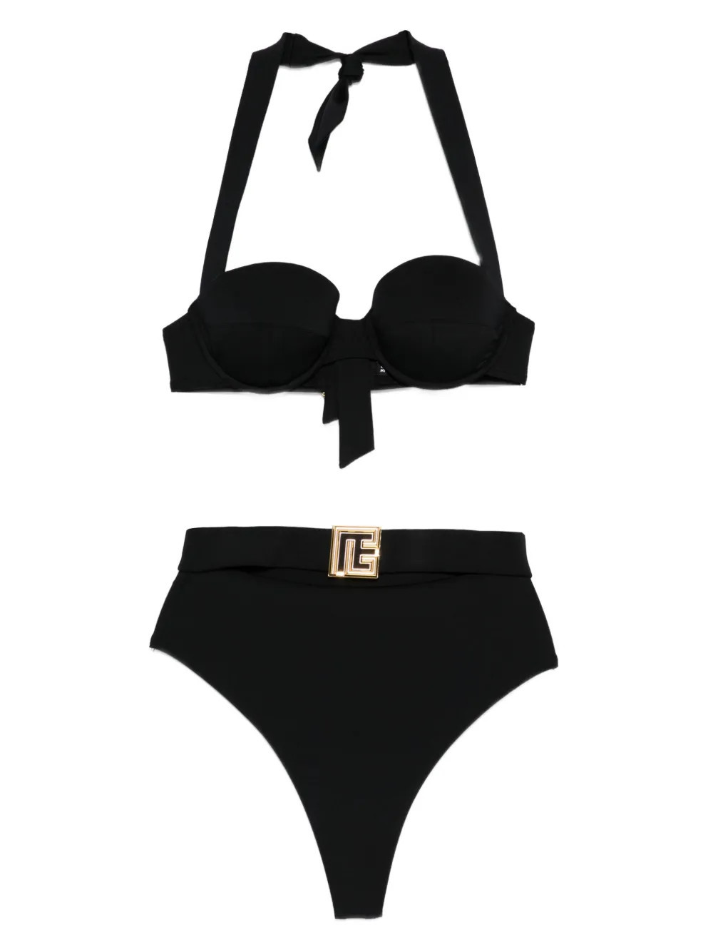 Balmain Halterneck Belted Bikini — Black | Italist Inc.