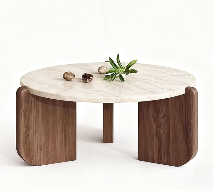 Living Room Modern Coffee Board Solid Wood Shelf, Stone Tabletop mid-Century Storage Side Table(B... | Amazon (US)