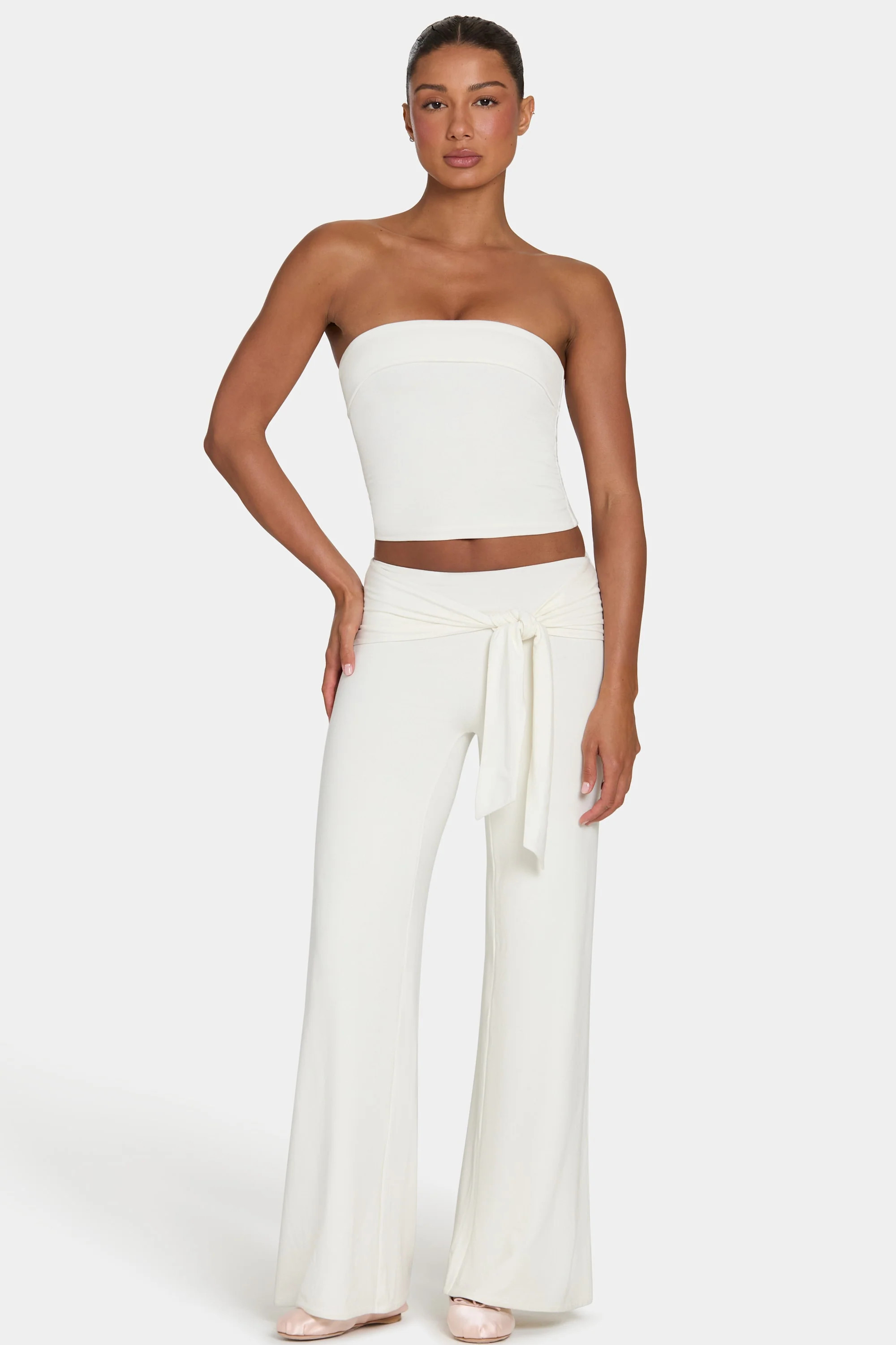 ButterCloud™ Tie-Waist Wide-Leg Trousers in Coconut | Oh Polly